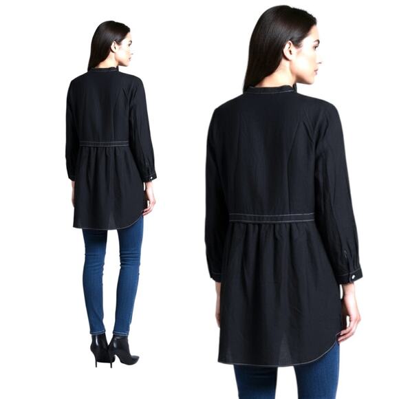 ZARA Dress Tunic M Black Denim Viscose Oversized Button Down Topstitched Z1975 - Picture 9 of 10